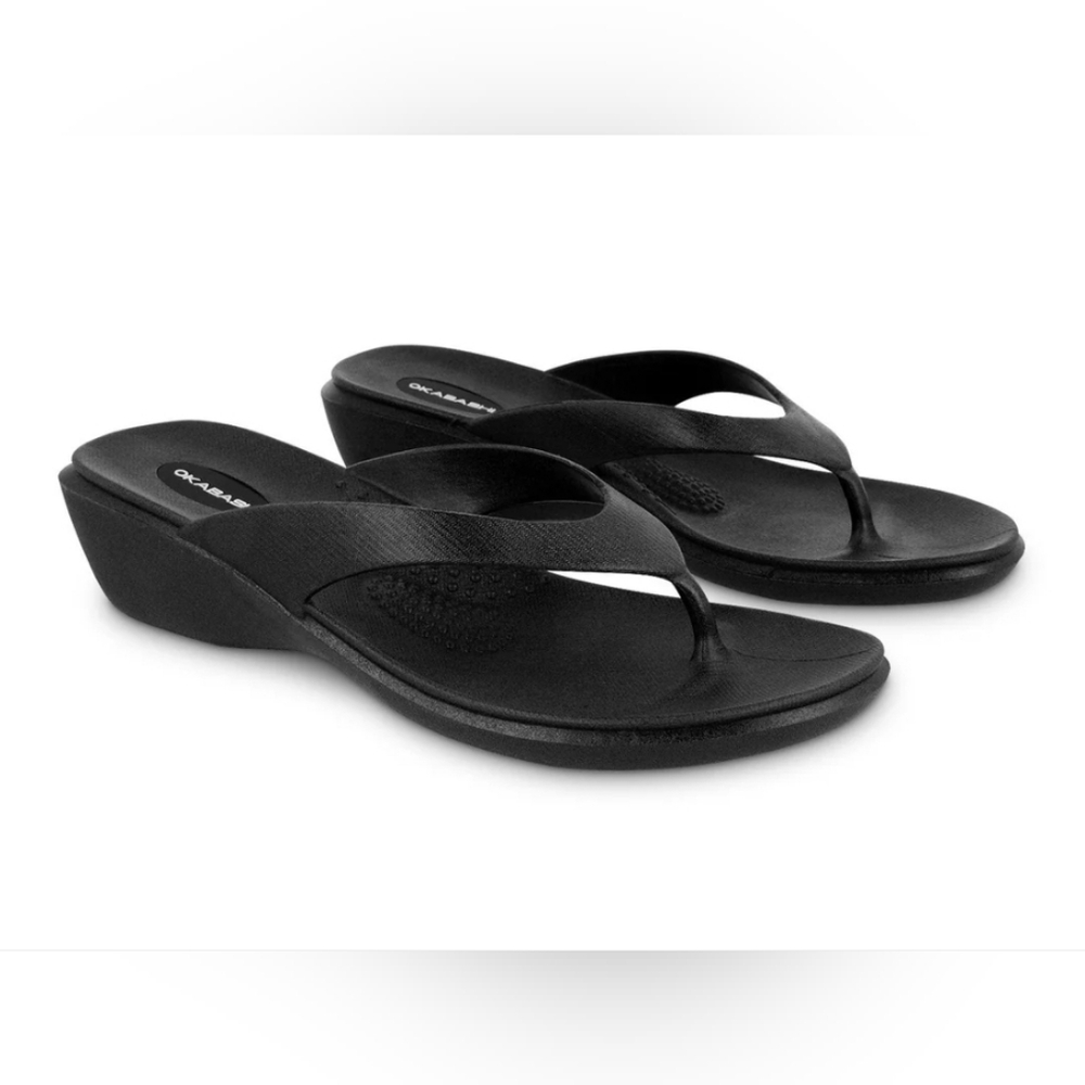 Okabashi Women Black Flip Flop Sandals Maui Thong Arch Support New